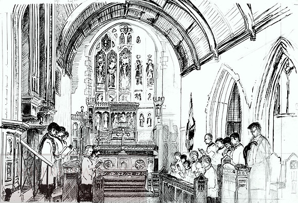 #34 ST Cadocs choir in stalls : Caerleon