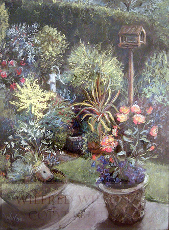 Castle Mews Caerleon garden with bird table
